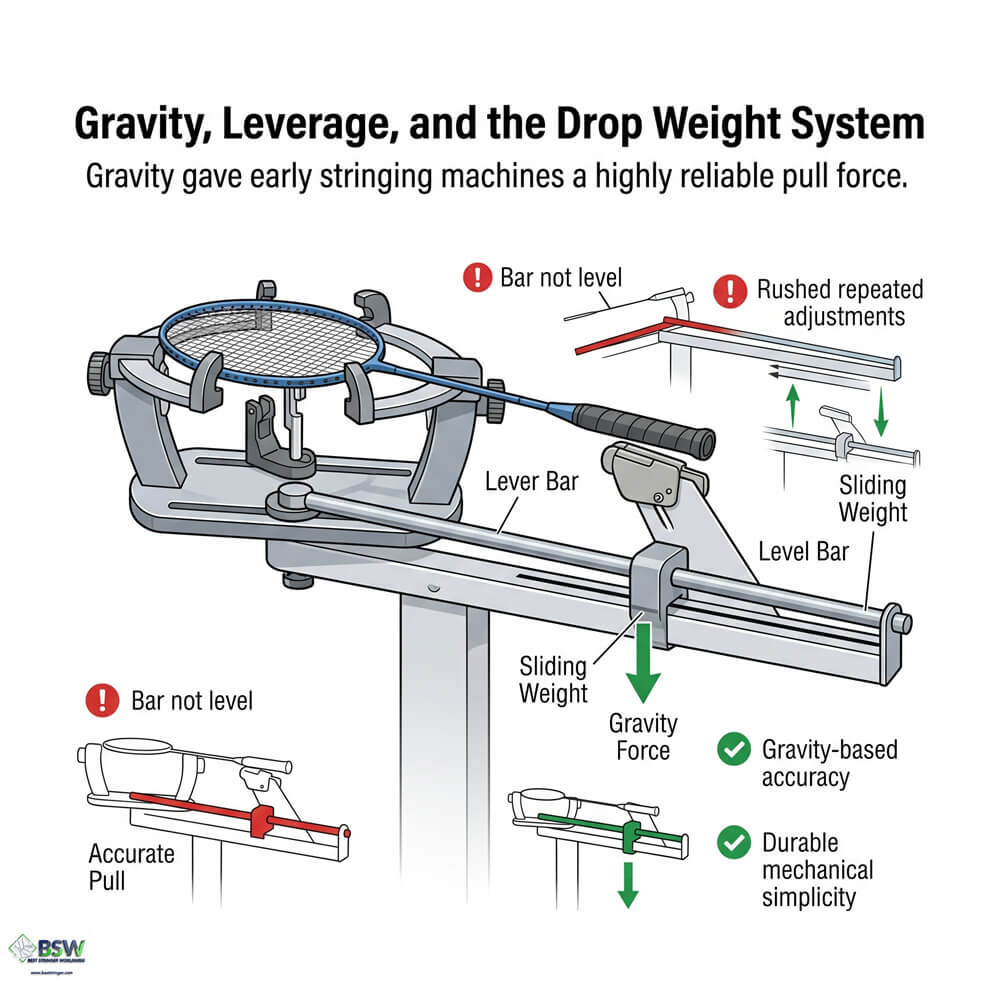 A certified stringer analyzing manual crank stringing machine evolution