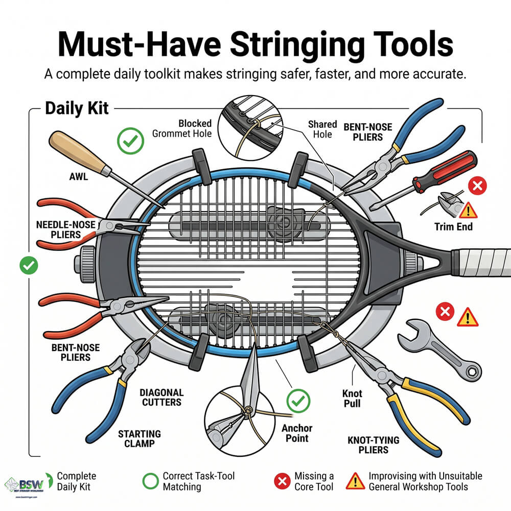 Badminton and tennis stringer toolkit