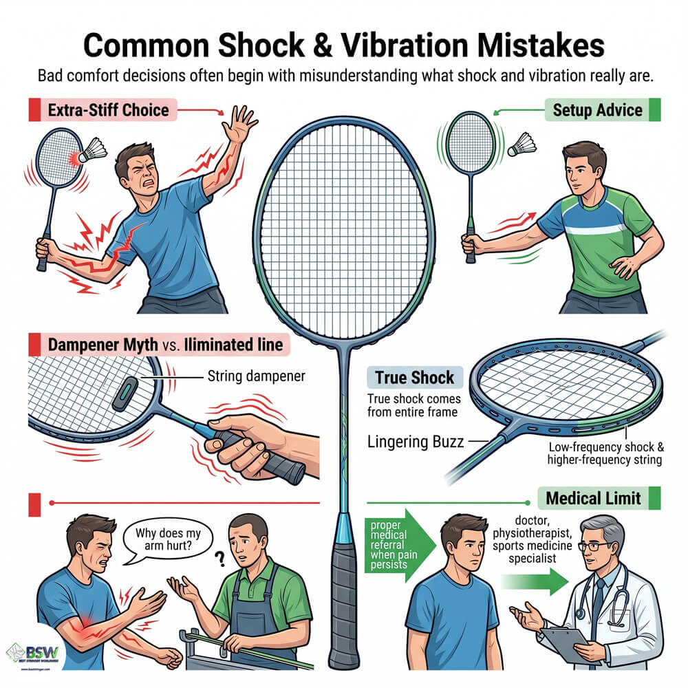 Badminton stringer analyzing lingering vibration and immediate shock effects on the arm