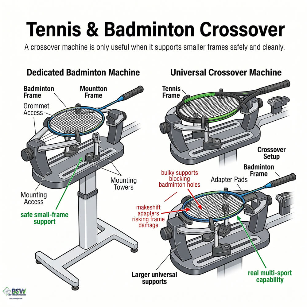 Certified stringer adjusting stringing machine height and ergonomics