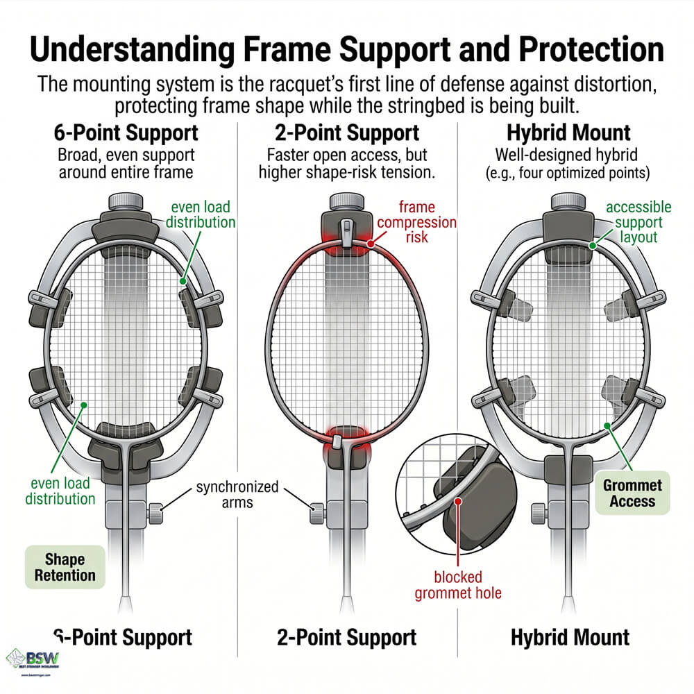 Certified stringer explaining stringing machine mounting system types and frame support