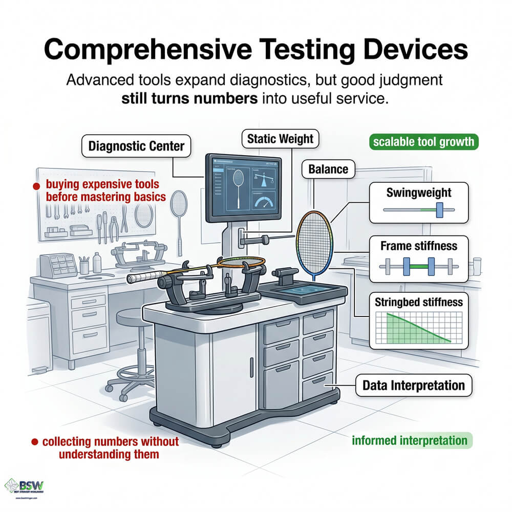 Certified stringer using racquet measurement tools