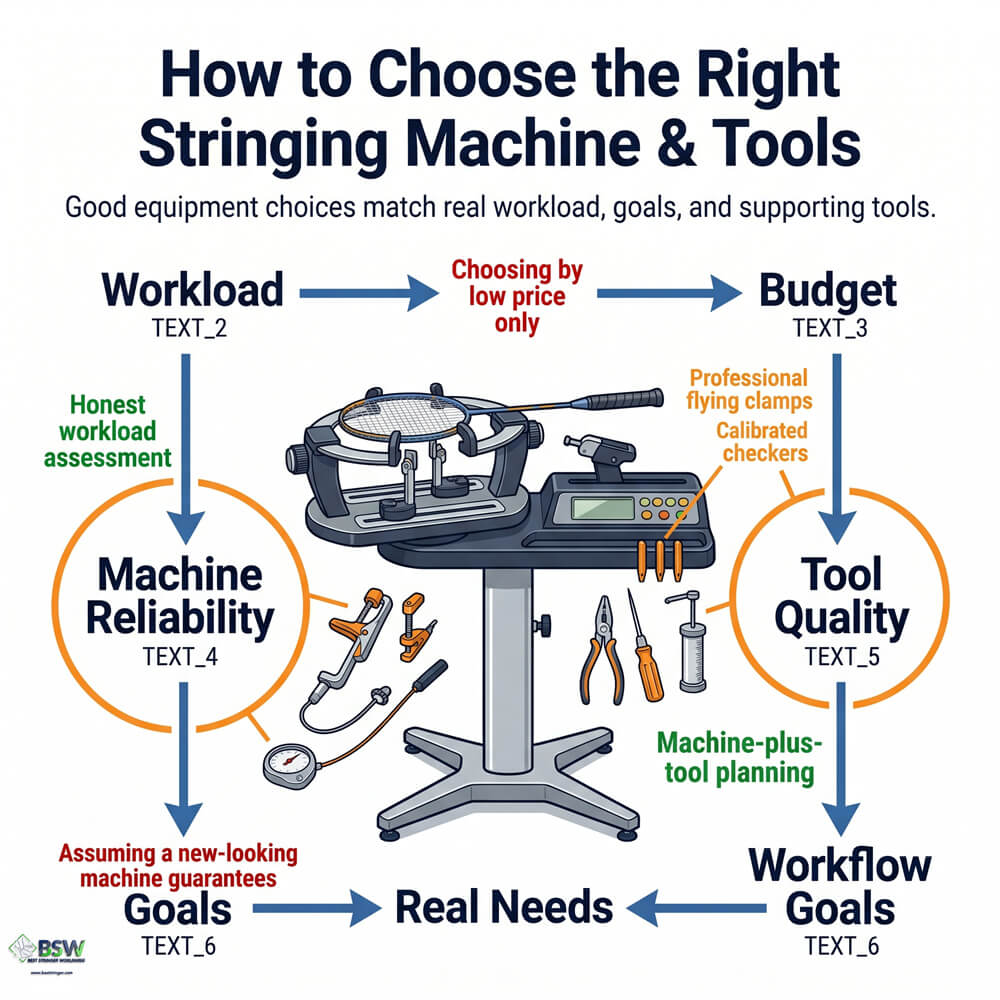 Choosing the right stringing machine and essential tools for professional racquet stringing