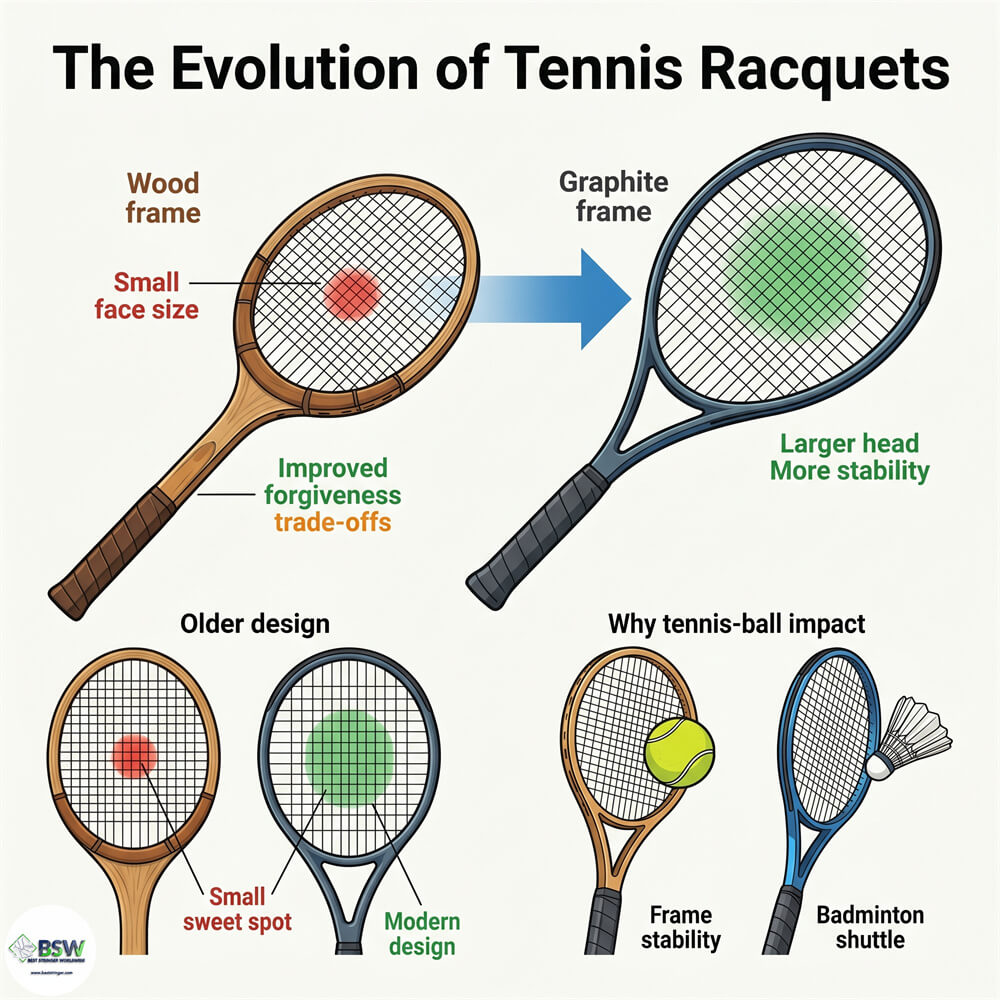 Coach explaining how tennis racquet design and weight distribution influence power and control