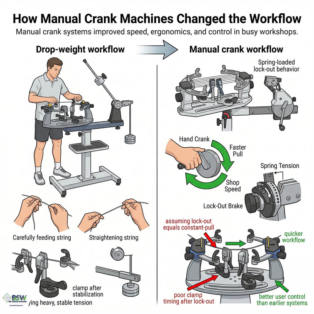 Electric stringing machine development and modern computerized systems