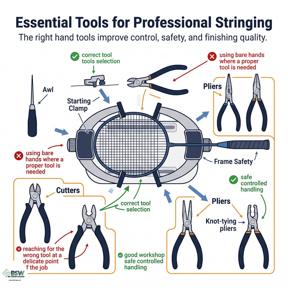 Essential tools for professional racquet stringing