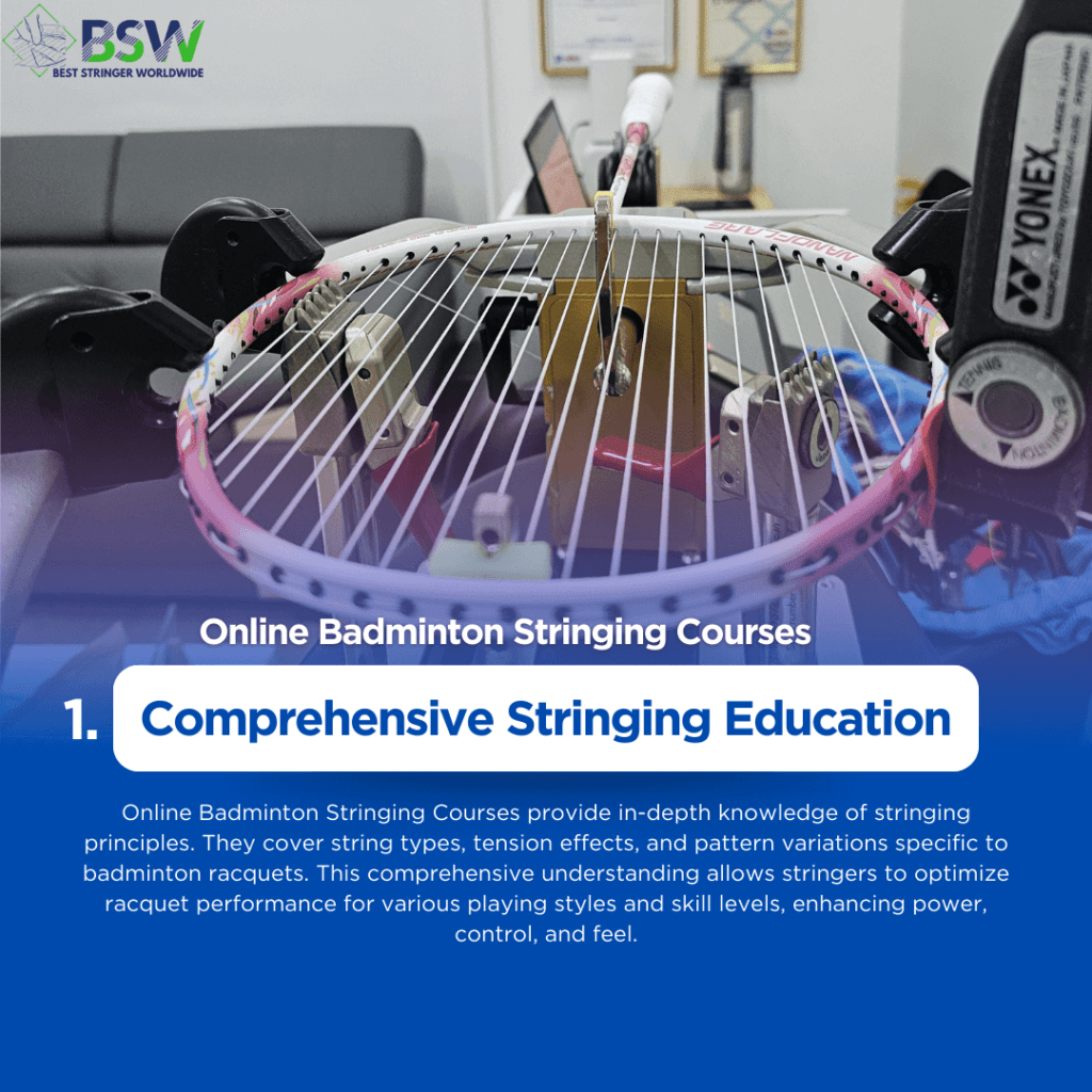 Online Badminton Stringing Courses by Best Stringer Worldwide (BSW) Instructor demonstrating proper badminton racquet stringing technique via video conference