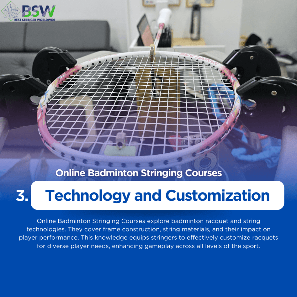 Online Badminton Stringing Courses by Best Stringer Worldwide (BSW) Student practicing advanced badminton stringing pattern while following online instructions