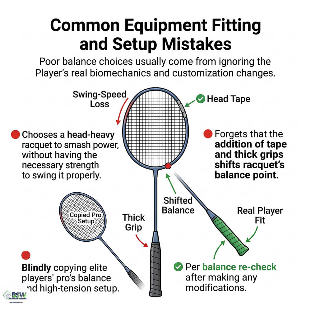 Professional badminton stringing course teaching racquet balance logic and setup customization