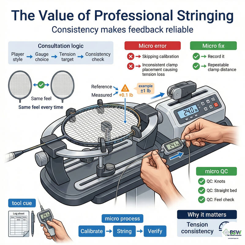 Professional stringer providing equipment consultation
