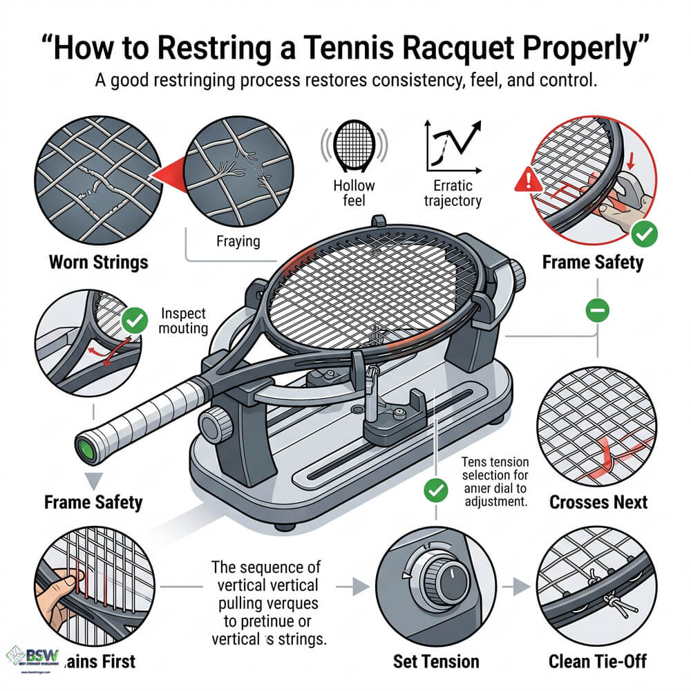 Step by step tennis racquet restringing guide