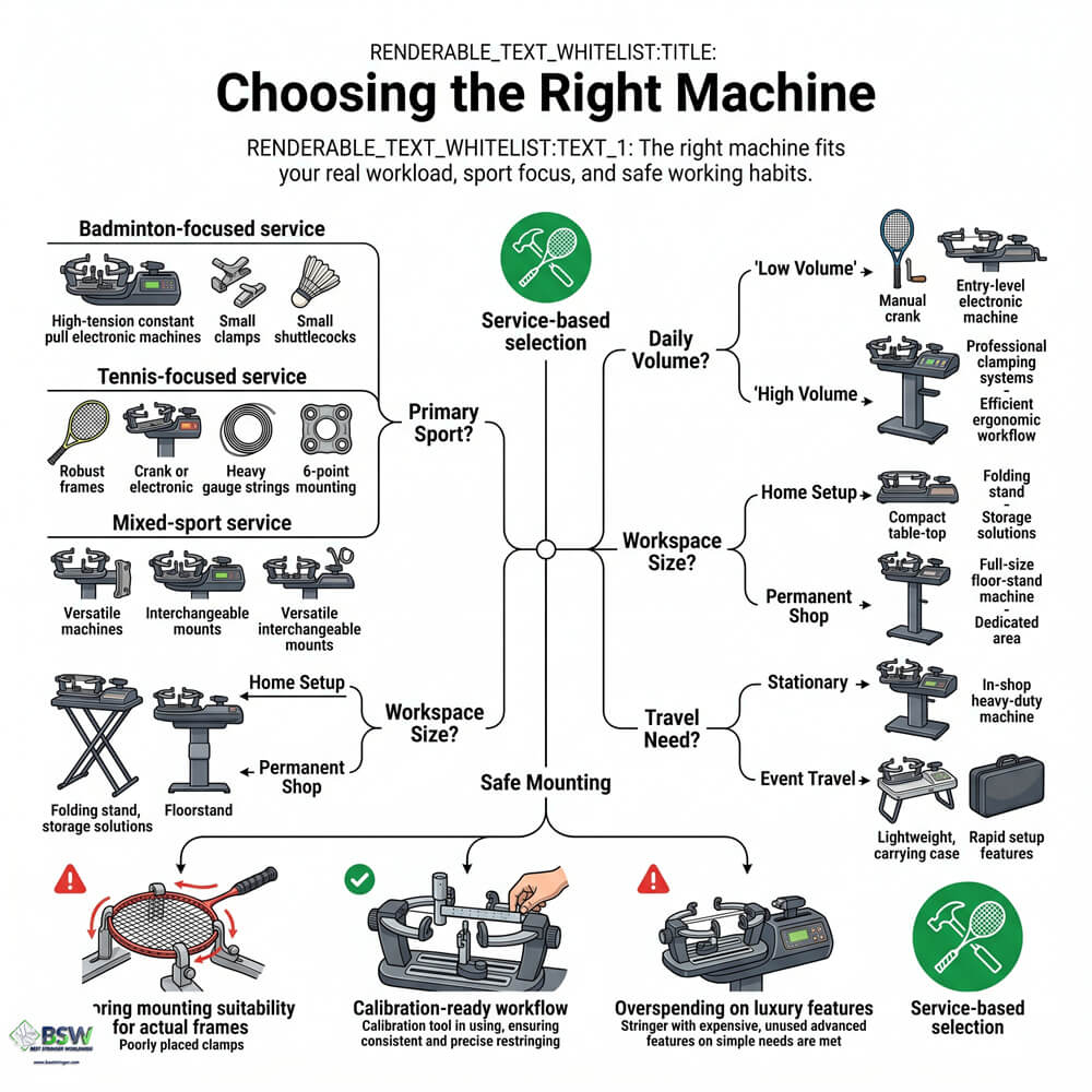 Stringing machine tool tray and convenience features