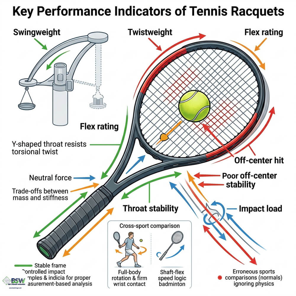 Tennis player comparing head-heavy and head-light balance points alongside face size options