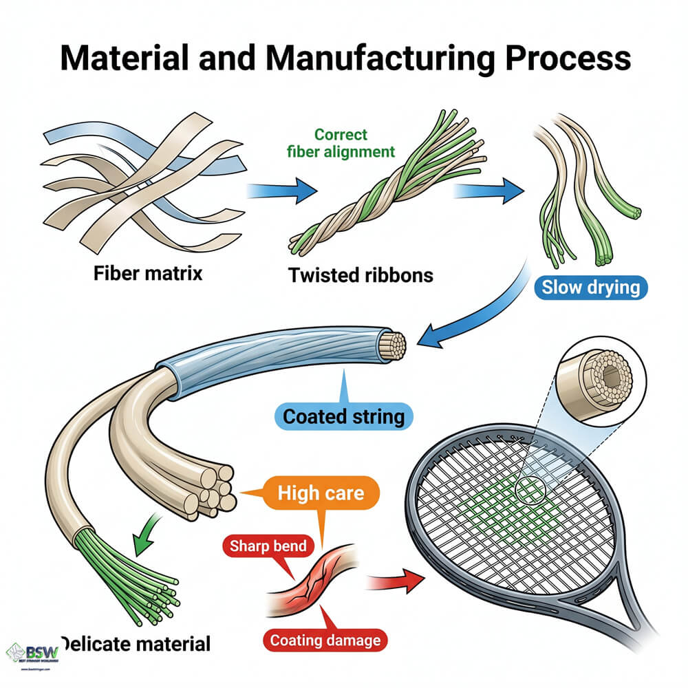 Tennis player comparing natural gut tennis strings against synthetic gut alternatives
