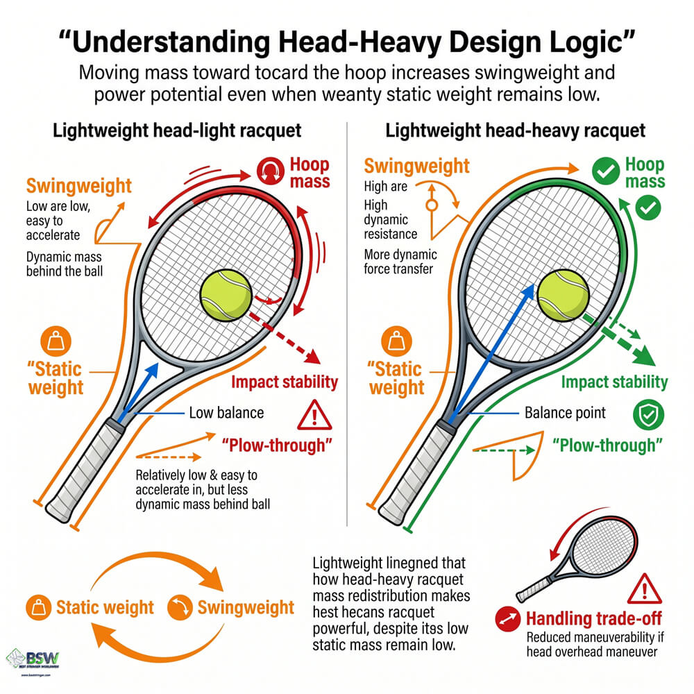 Tennis player selecting a racquet for improved maneuverability and customized swingweight