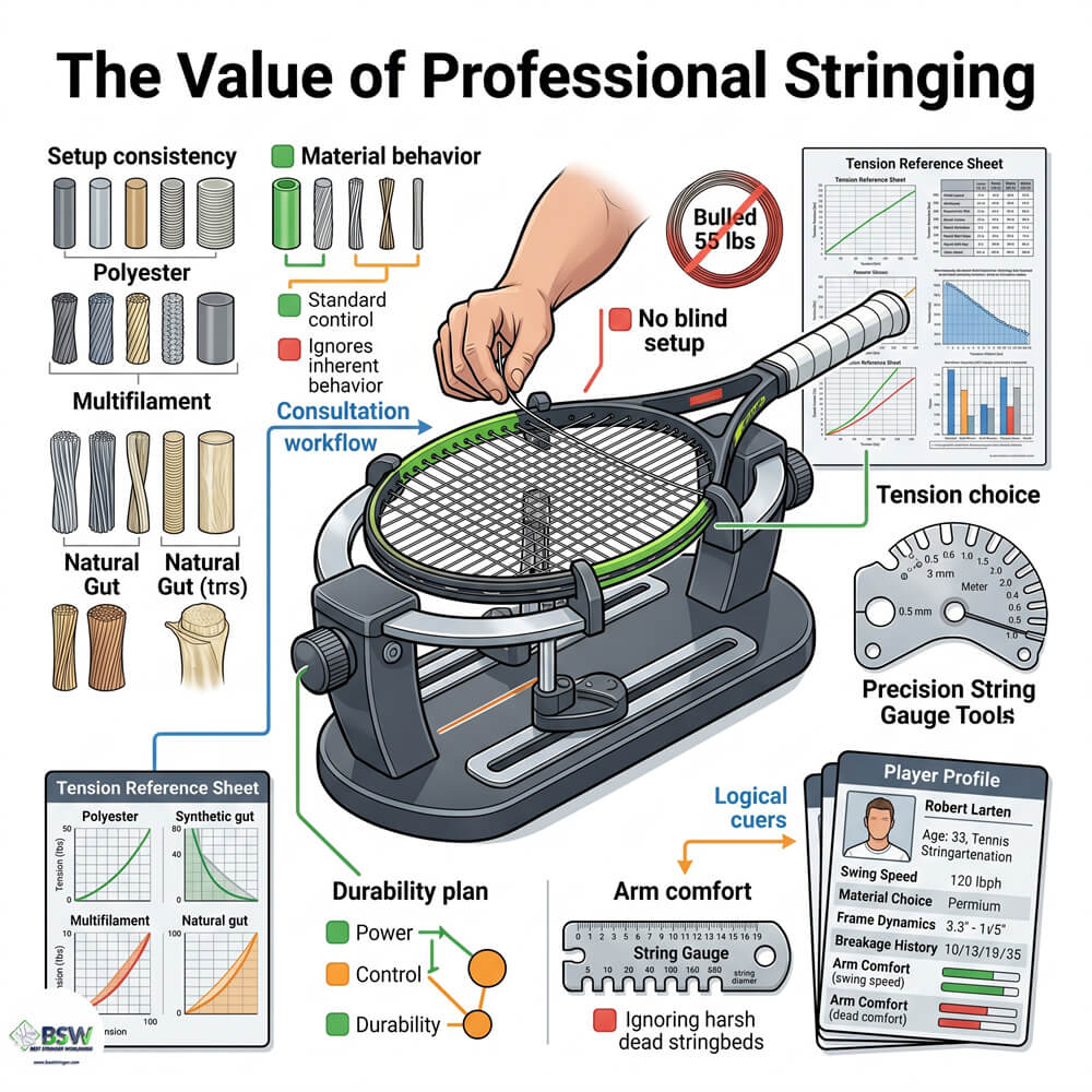 Tennis racquet stringing knowledge by Best Stringer Worldwide