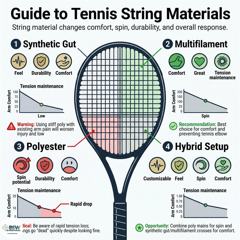 Tennis string tension and string type comparison
