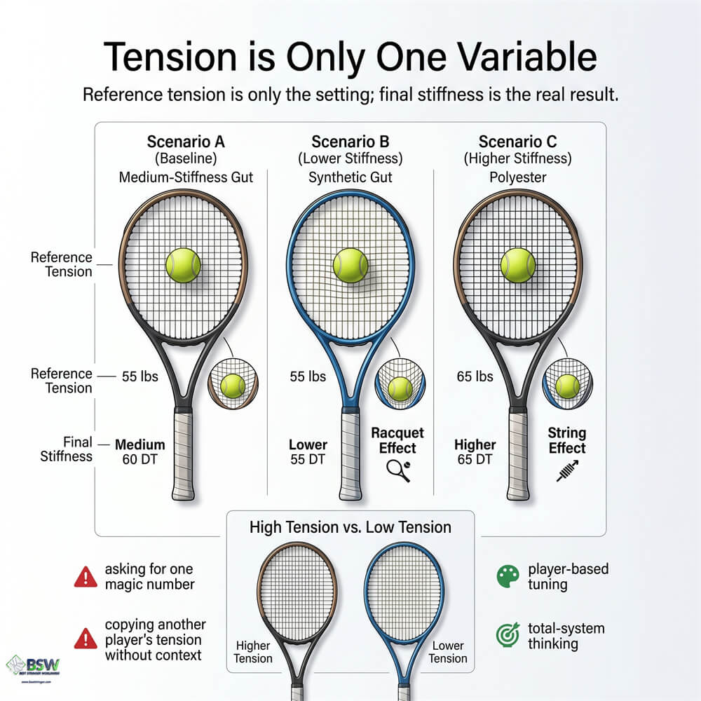 certified stringer providing tennis racquet setup guide and tension advice