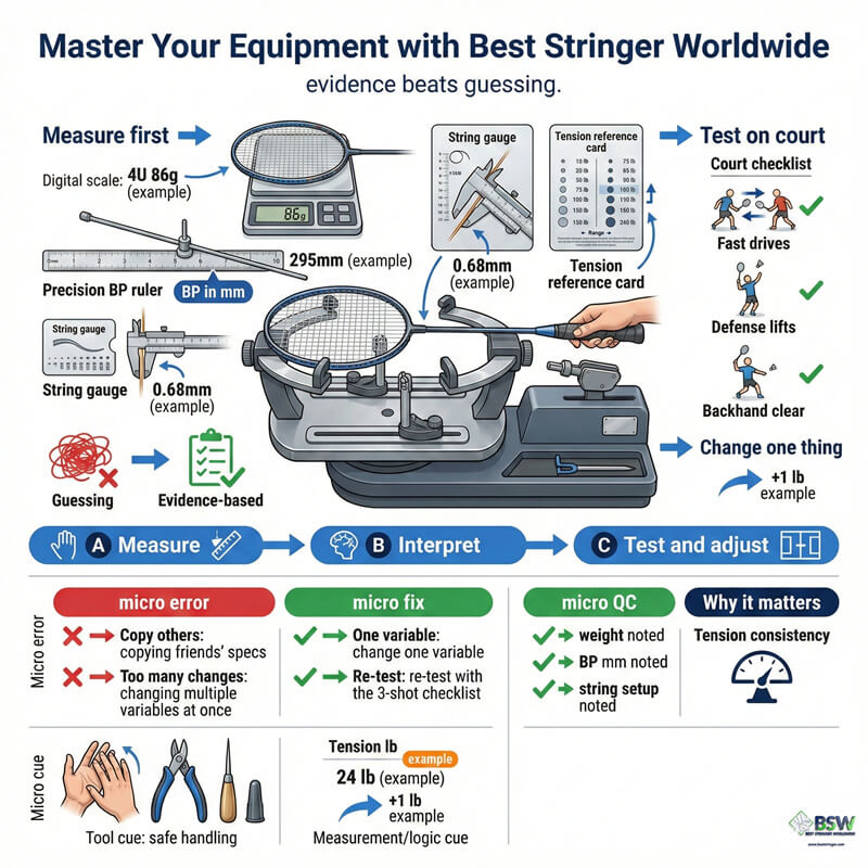 how string changes affect balance point BP measured from the butt end