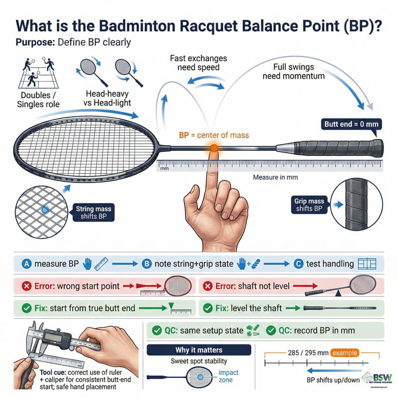 how to measure badminton racket balance point in mm from the butt end