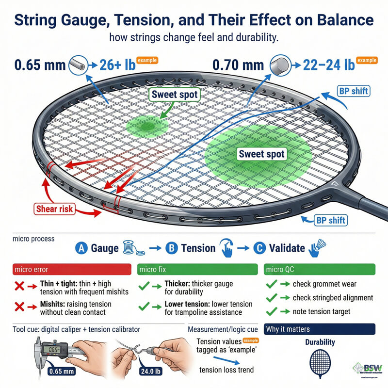 string gauge and tension effects on head heavy vs head light frames