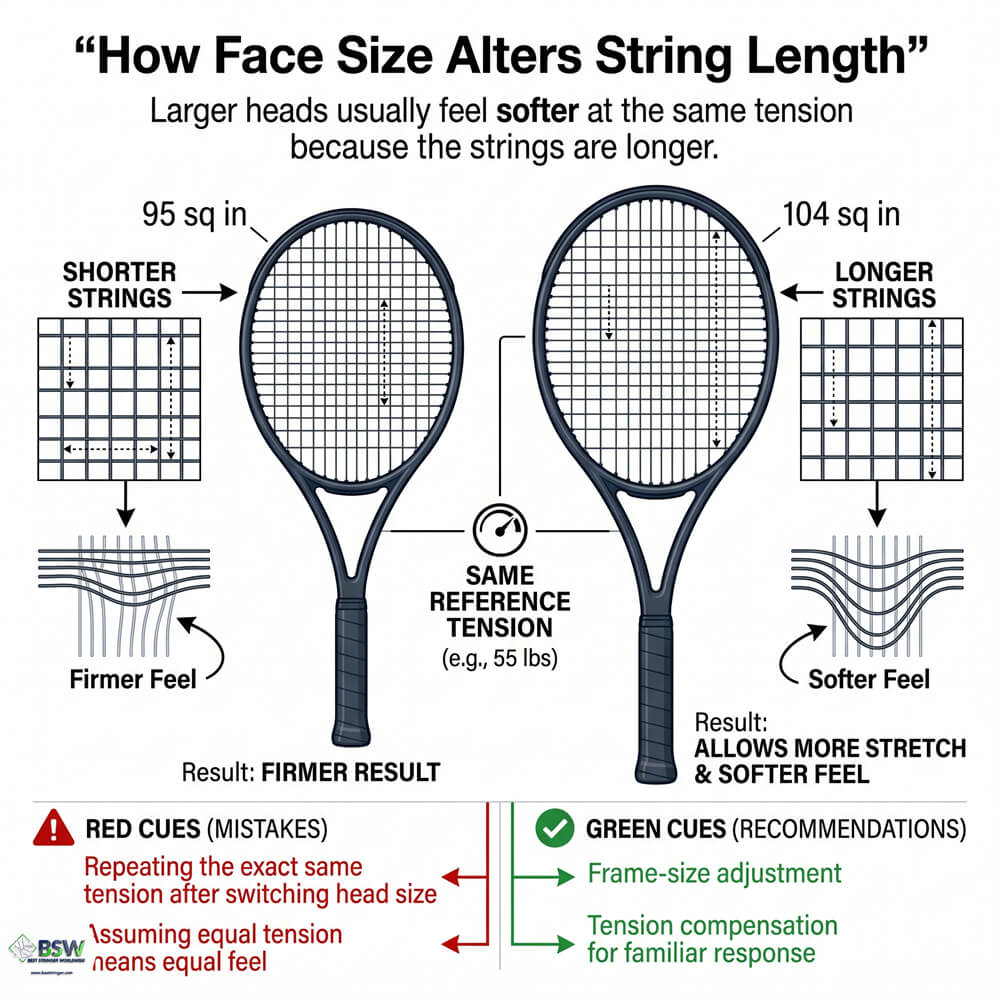 tennis racquet size and string bed stiffness explanation