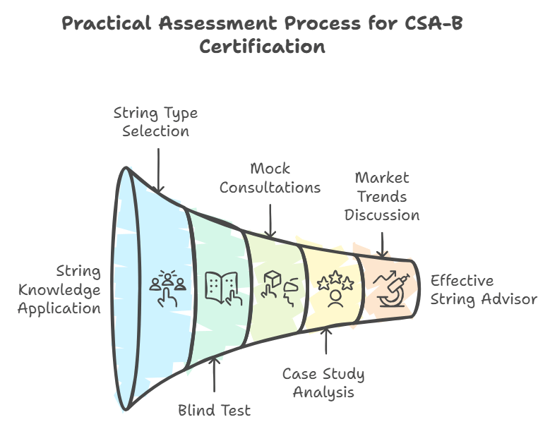 What does the practical assessment component of the CSA-B certification involve BSW Best Stringer Worldwide Certification