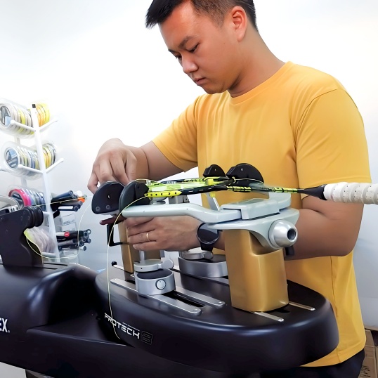 Australian Racquet Stringing Certification - BSAU master trainer demonstrating advanced techniques