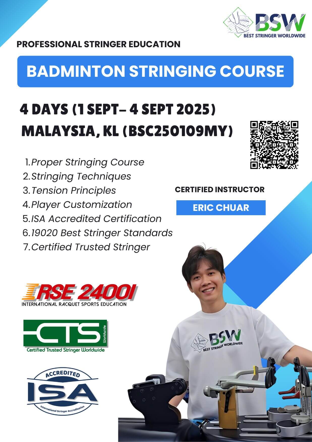 1 Sept 2025 BSC250109MY - BSW Badminton Stringing Course & Certification Kuala Lumpur Malaysia