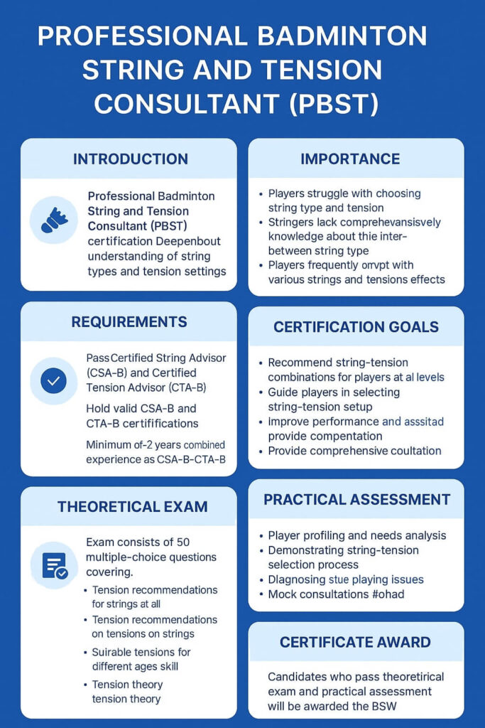 Professional Badminton String and Tension Consultant (PBST) Certification Certifed BSW
