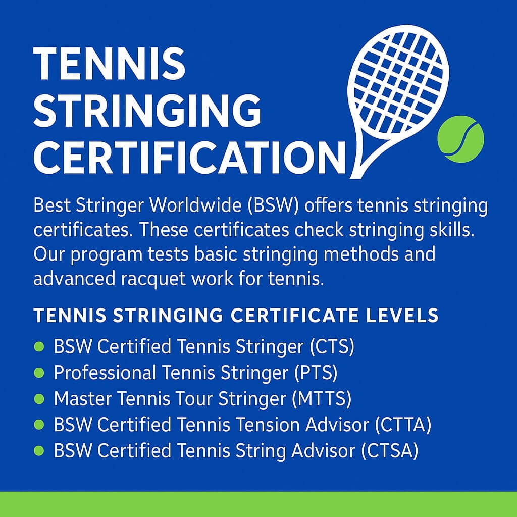 Tennis Stringing Certificate (Certification) BSW Certified Stringer
