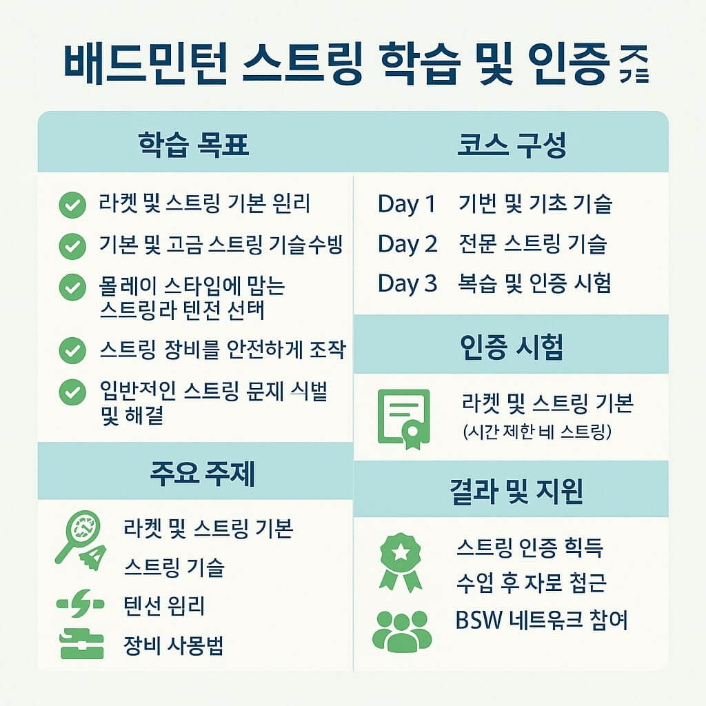 배드민턴 스트링 작업 학습 및 자격증 취득 BSW