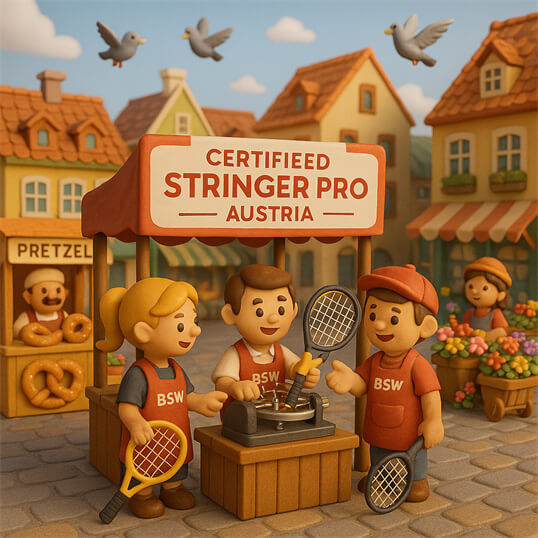 BSW-Austria 在 Vienna 举办的 BSW Certified Stringer Austria 培训,演示在电脑穿线机上进行 Certified Stringer Pro 操作 BSW-Austria 在 Vienna 举办的 BSW Certified Stringer Austria 培训,演示在电脑穿线机上进行 Certified Stringer Pro 操作