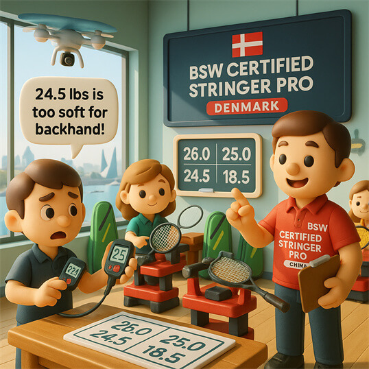 BSW Certified Stringer Denmark training in Copenhagen by BSW-Denmark demonstrating Certified Stringer Pro on electronic stringing machine