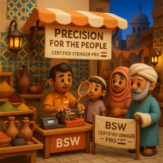 BSW-Egypt 在 Cairo 举办的 BSW 埃及国际认证穿线师培训，演示在电子穿线机上进行 Certified Stringer Pro 操作