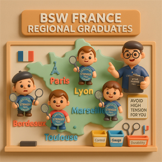 BSW Certified Stringer France training in Paris by BSW-France demonstrating Certified Stringer Pro on electronic stringing machine