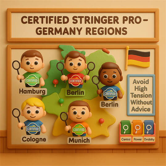 BSW Certified Stringer Germany training in Berlin by BSW-Germany demonstrating Certified Stringer Pro on electronic stringing machine