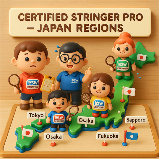 BSW Certified Stringer Japan training in Tokyo by BSW-Japan demonstrating Certified Stringer Pro on electronic stringing machine