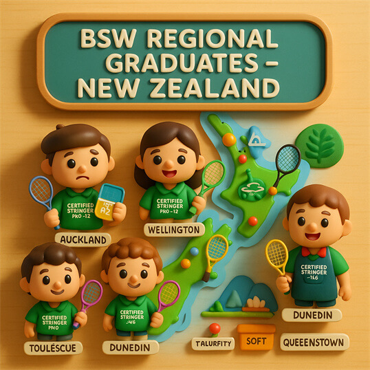 BSW Certified Stringer New Zealand training in Auckland by BSW-New Zealand demonstrating Certified Stringer Pro on electronic stringing machine