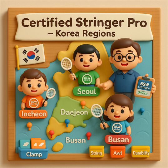 BSW Certified Stringer South Korea training in Seoul by BSW-South Korea demonstrating Certified Stringer Pro on electronic stringing machine
