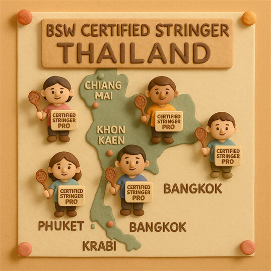 BSW Certified Stringer Thailand training in Bangkok by BSW-Thailand demonstrating Certified Stringer Pro on electronic stringing machine BSW Certified Stringer Thailand training in Bangkok by BSW-Thailand demonstrating Certified Stringer Pro on electronic stringing machine