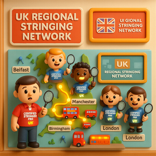 BSW Certified Stringer United Kingdom training in London by BSW-United Kingdom demonstrating Certified Stringer Pro on electronic stringing machine