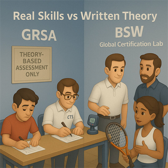 BSW 国际认证穿线师与 GRSA 全球认证考试评估对比，针对羽毛球、网球、壁球器材 2025