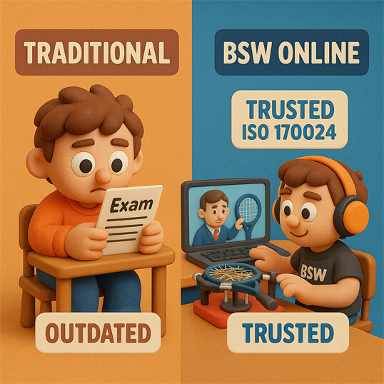 Online professional certification requirements for certified stringer training with ISO standards