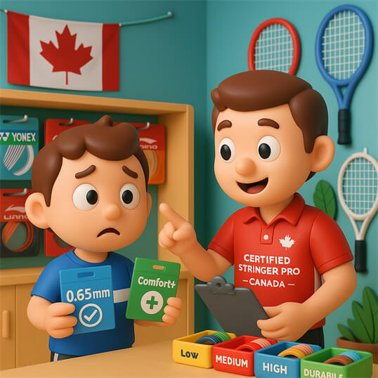 Professional racquet assessment and Certified Stringer Pro service by BSW-Canada certified stringer in Canada