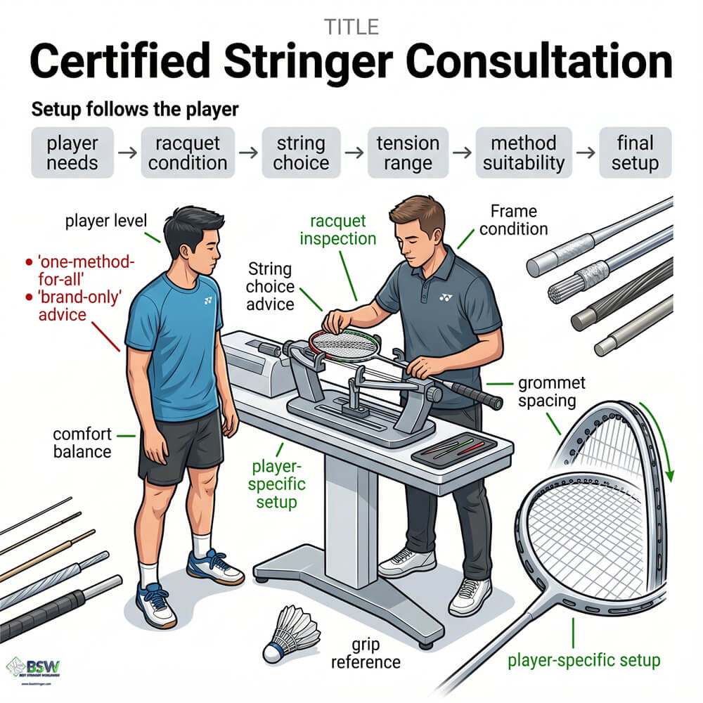 BSW badminton stringing course focused on foundation and player consultation