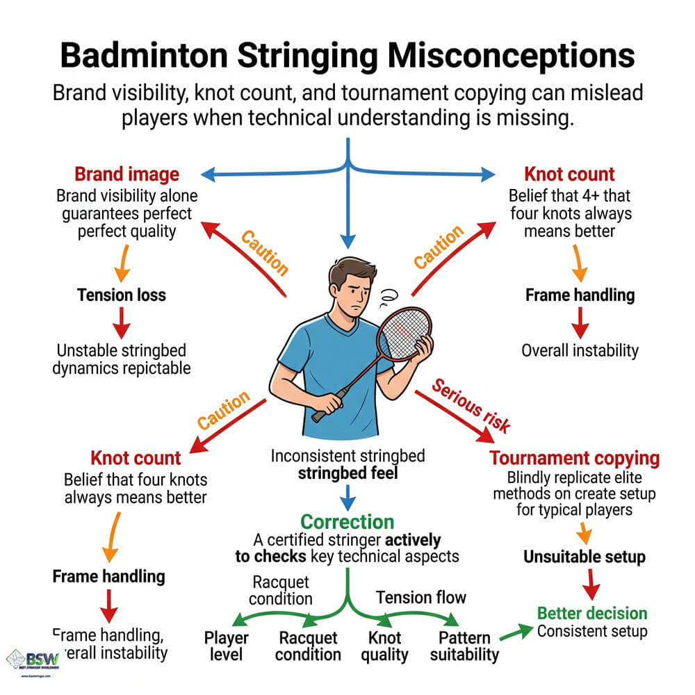 BSW badminton stringing course focused on knot quality and player consultation