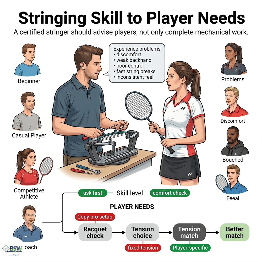BSW badminton stringing course focused on player consultation and technical correction