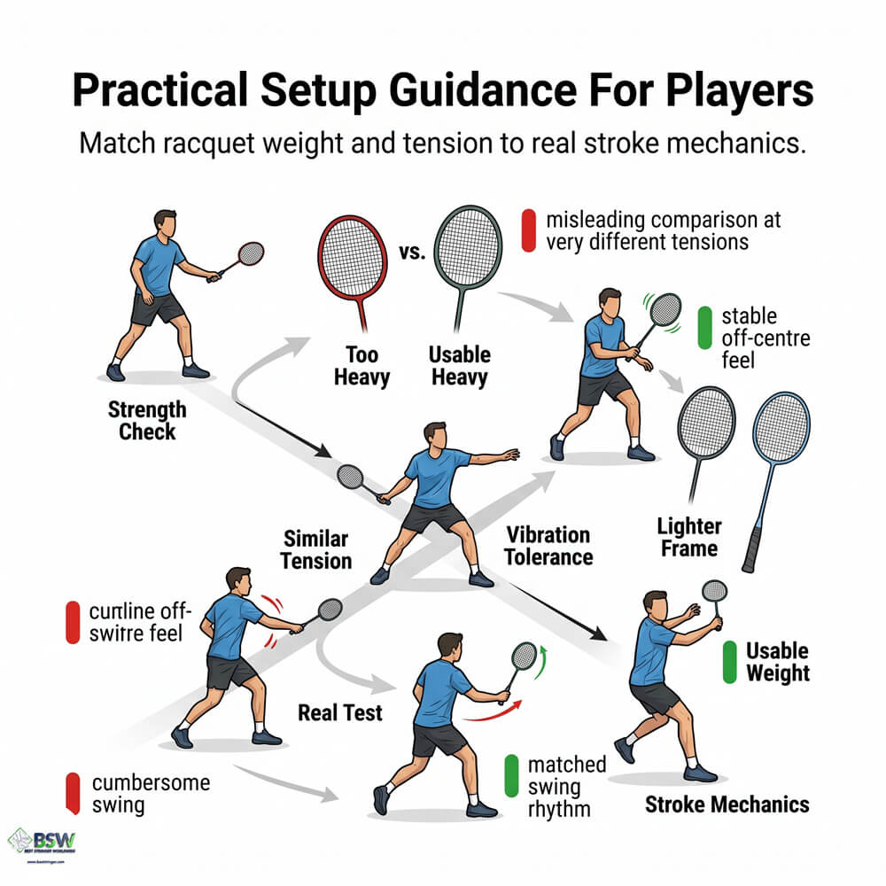 Badminton player learning about racquet torsional stability and forgiveness