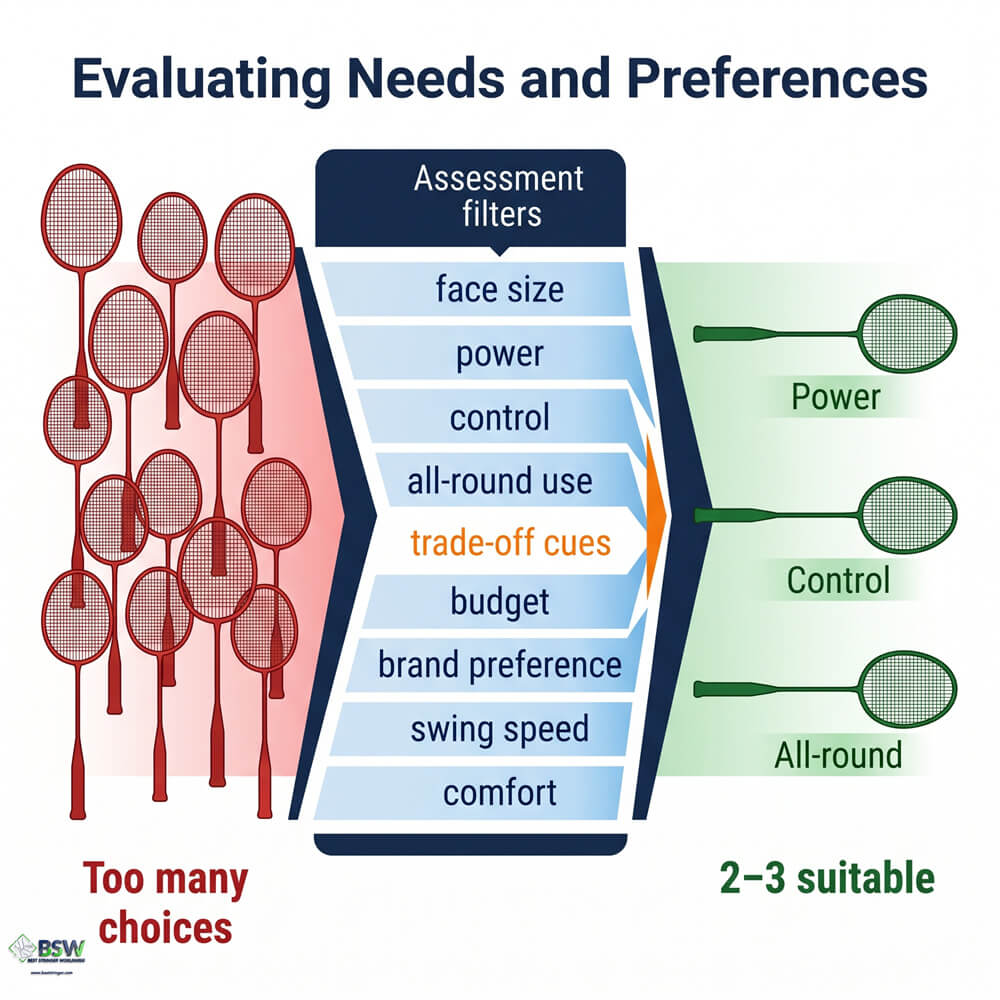 Badminton racquet comparison for power, control, and all-round player suitability